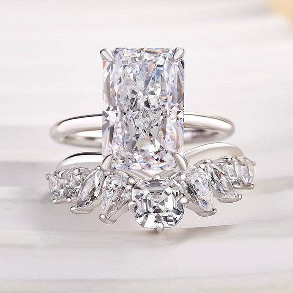 Louily Fashion Crushed Ice Radiant Cut Wedding Ring Set