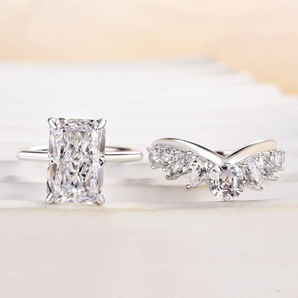 Louily Fashion Crushed Ice Radiant Cut Wedding Ring Set