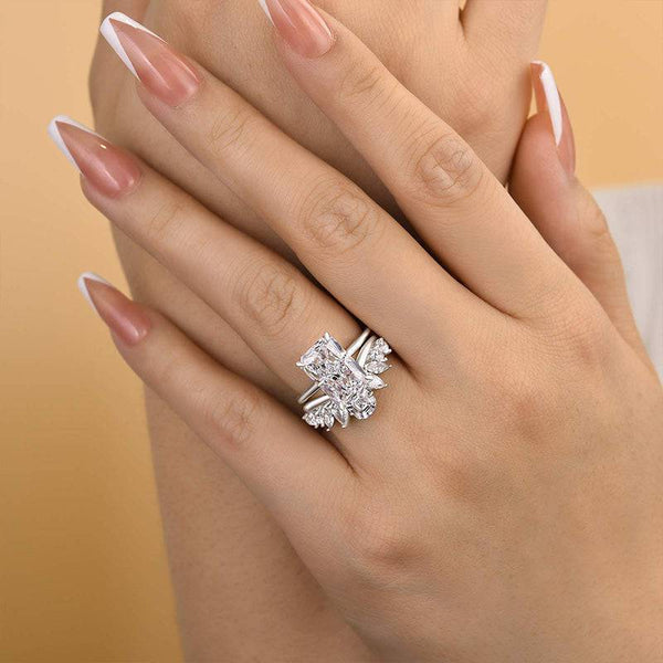 Louily Fashion Crushed Ice Radiant Cut Wedding Ring Set