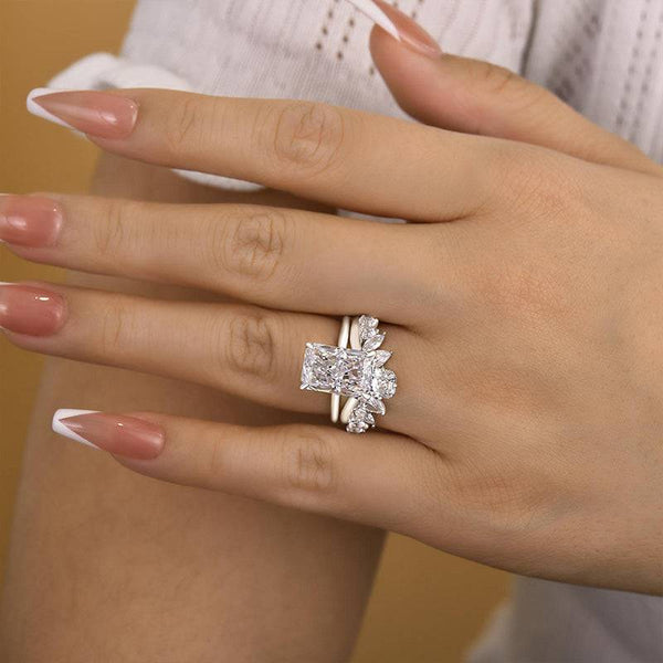 Louily Fashion Crushed Ice Radiant Cut Wedding Ring Set