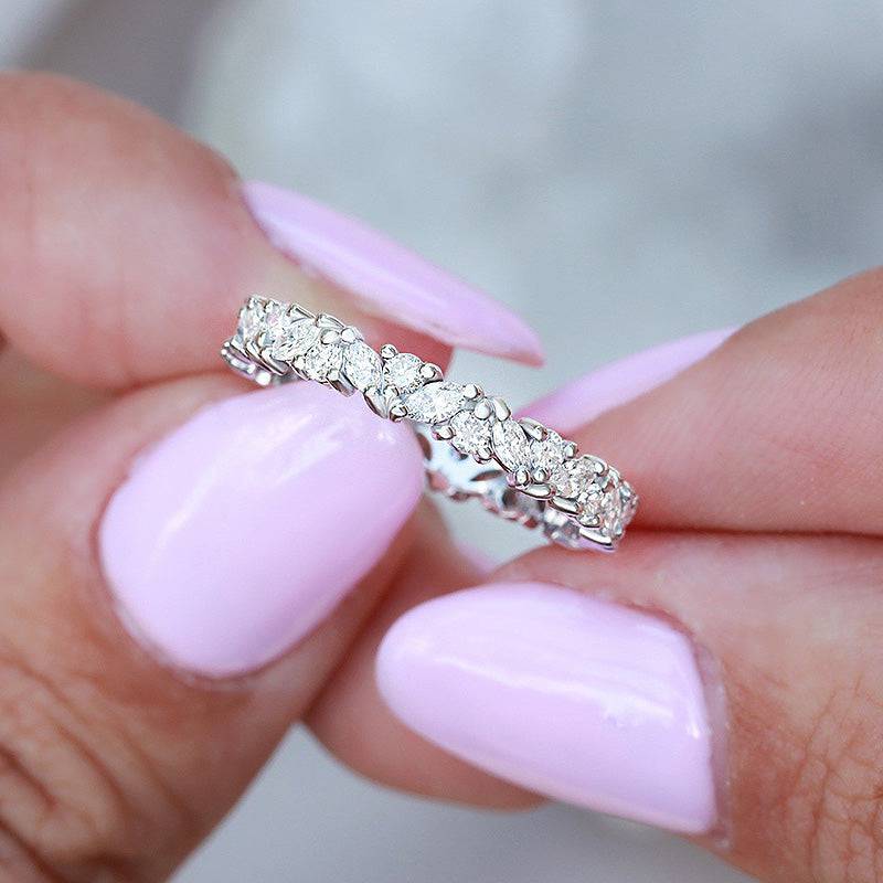 Louily Fashion Design Marquise Cut & Round Cut Wedding Band In Sterling Silver - louilyjewelry