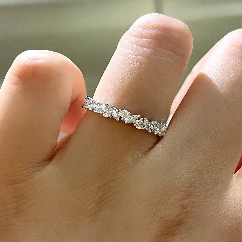 Louily Fashion Design Marquise Cut & Round Cut Wedding Band In Sterling Silver - louilyjewelry