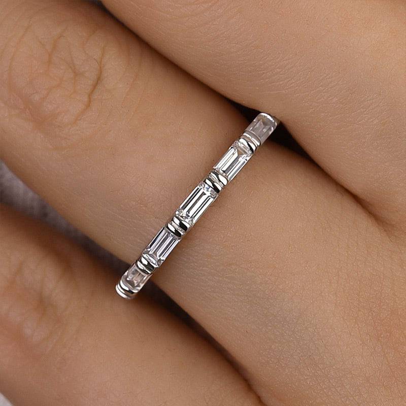 Louily Fashion Emerald Cut Diamond Women's Wedding Band In Sterling Silver - louilyjewelry
