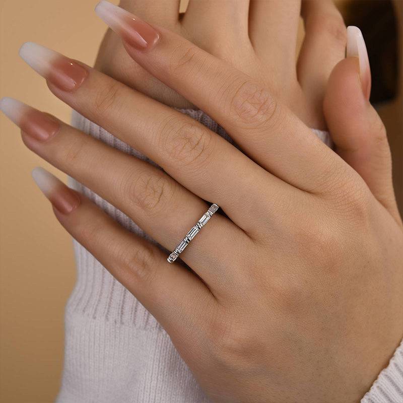 Louily Fashion Emerald Cut Diamond Women's Wedding Band In Sterling Silver - louilyjewelry