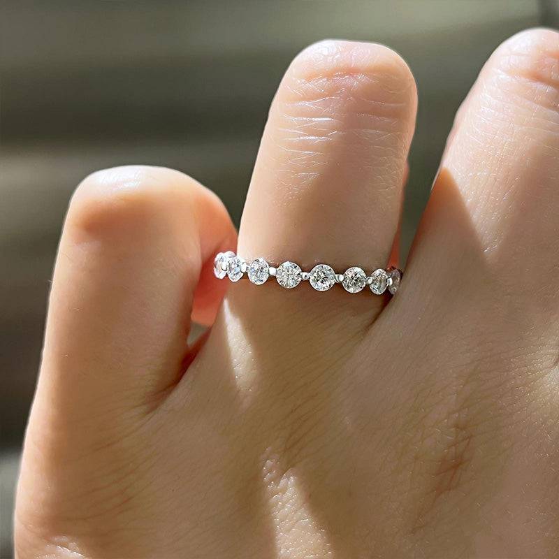 Louily Fashion Eternity Round Cut Wedding Band In Sterling Silver - louilyjewelry