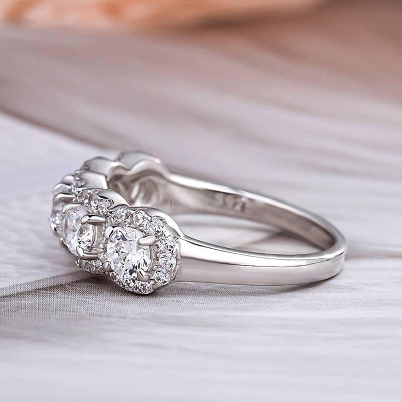 Louily Fashion Halo Five Stone Anniversary Ring In Sterling Silver - louilyjewelry