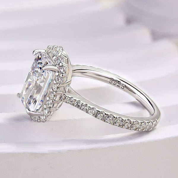 Louily Fashion Halo Radiant Cut Simulated Diamond Engagement Ring In Sterling Silver