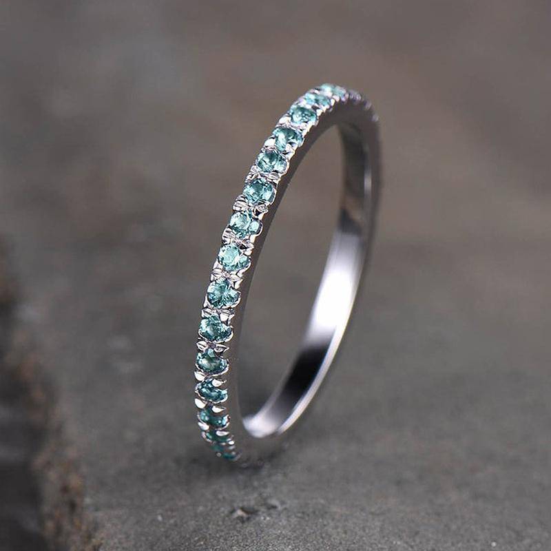 Louily Full Eternity Paraiba Tourmaline Women's Wedding Band In Sterling Silver - louilyjewelry