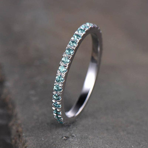 Louily Full Eternity Paraiba Tourmaline Women's Wedding Band In Sterling Silver