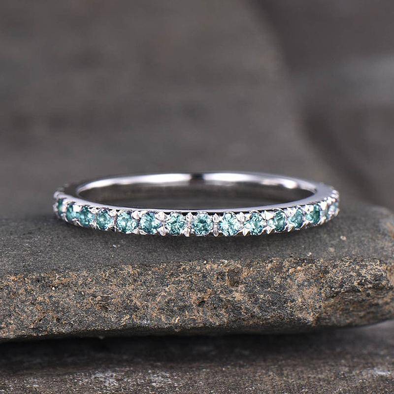 Louily Full Eternity Paraiba Tourmaline Women's Wedding Band In Sterling Silver - louilyjewelry