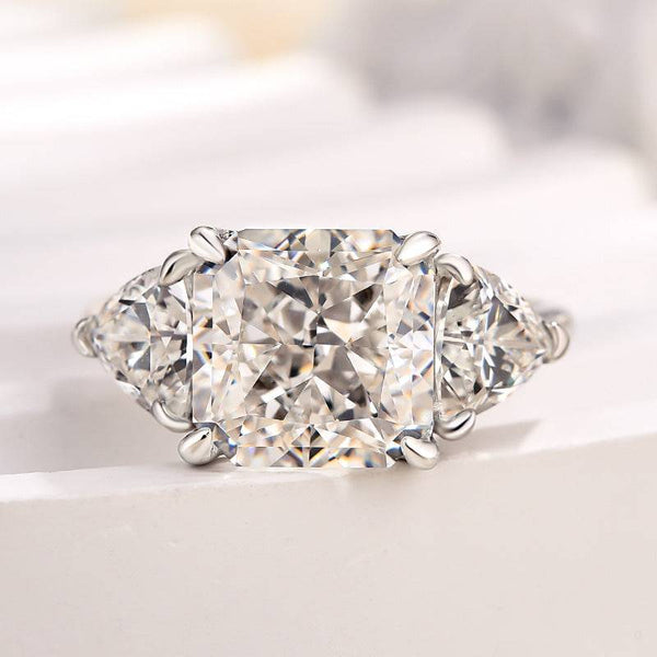 Louily Glittering Crushed Ice Radiant Cut Three Stone Engagement Ring