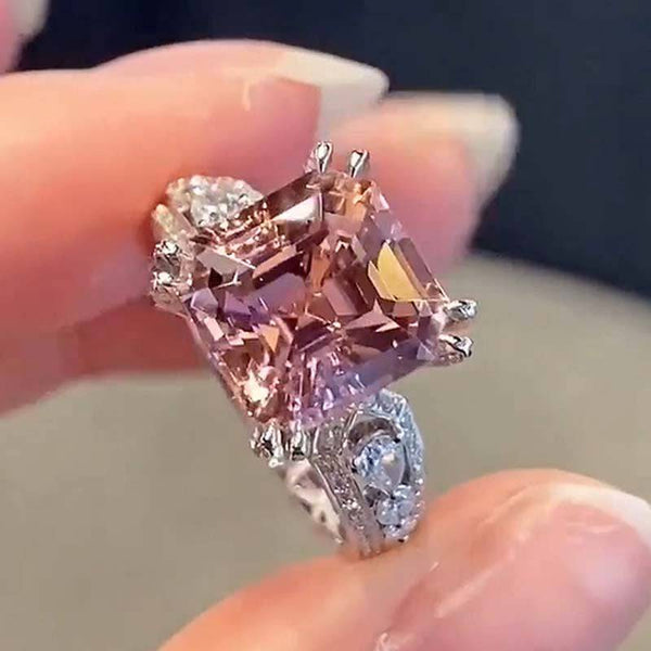 Louily Gorgeous Asscher Cut Morganite Pink Engagement Ring