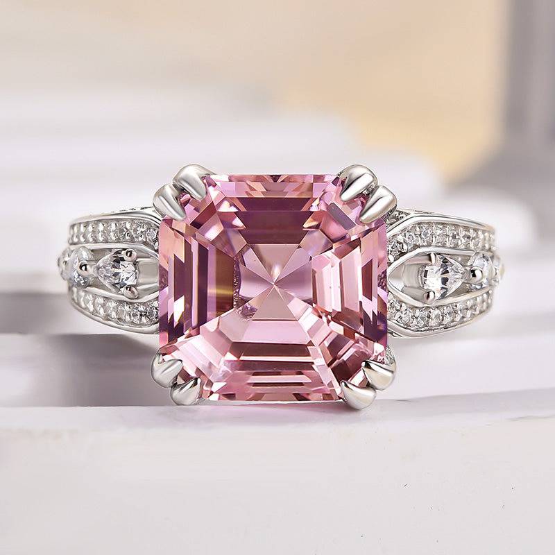 Louily Gorgeous Asscher Cut Morganite Pink Engagement Ring - louilyjewelry