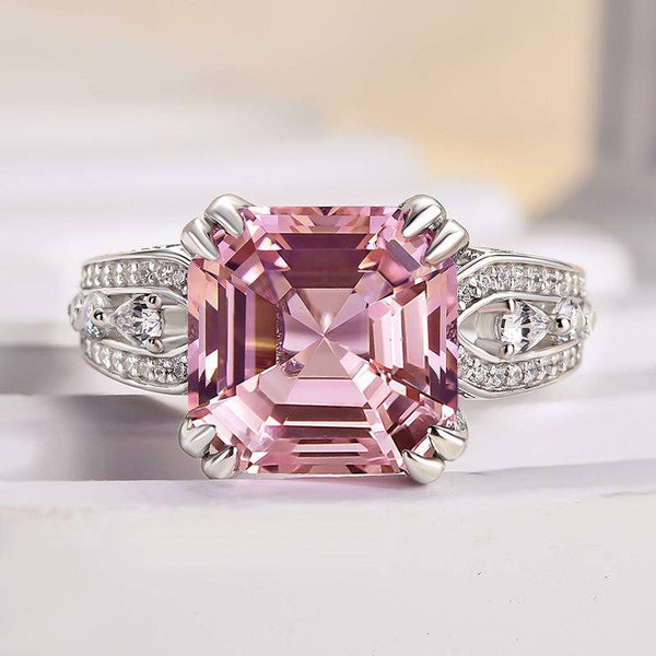 Louily Gorgeous Asscher Cut Morganite Pink Engagement Ring