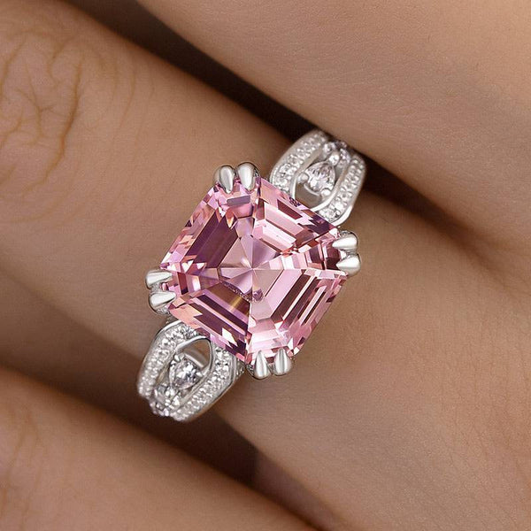 Louily Gorgeous Asscher Cut Morganite Pink Engagement Ring