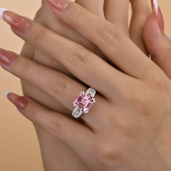 Louily Gorgeous Asscher Cut Morganite Pink Engagement Ring