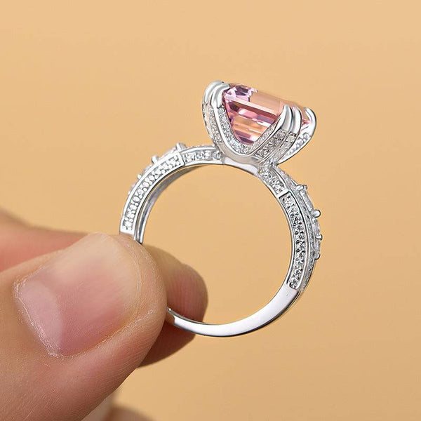 Louily Gorgeous Asscher Cut Morganite Pink Engagement Ring