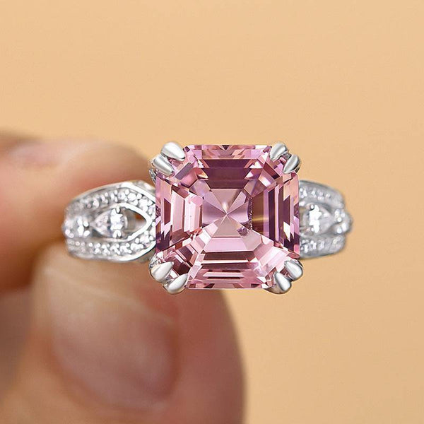 Louily Gorgeous Asscher Cut Morganite Pink Engagement Ring