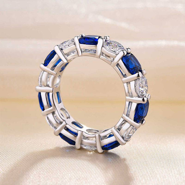 Louily Gorgeous Blue & White Sapphire Wedding Band For Women In Sterling Silver