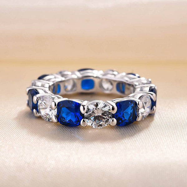 Louily Gorgeous Blue & White Sapphire Wedding Band For Women In Sterling Silver