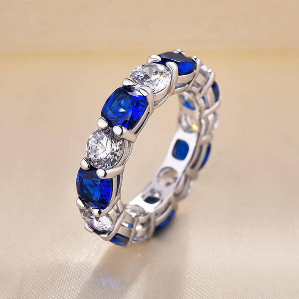 Louily Gorgeous Blue & White Sapphire Wedding Band For Women In Sterling Silver