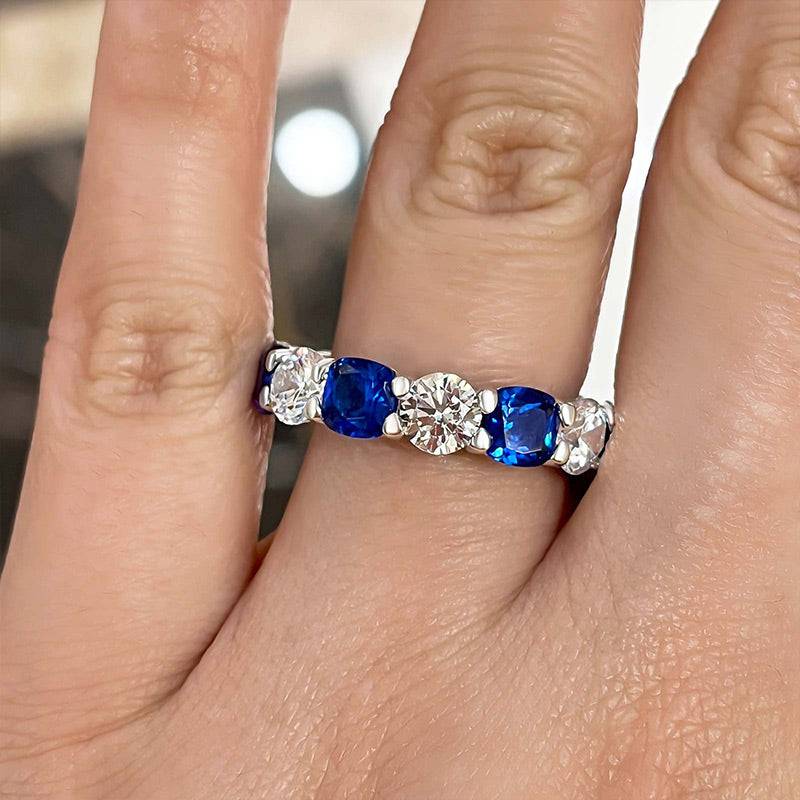 Louily Gorgeous Blue & White Sapphire Wedding Band For Women In Sterling Silver - louilyjewelry