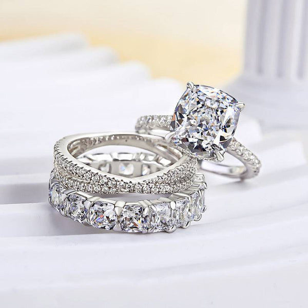 Louily Gorgeous Cushion Cut 3PC Wedding Ring Set In Sterling Silver