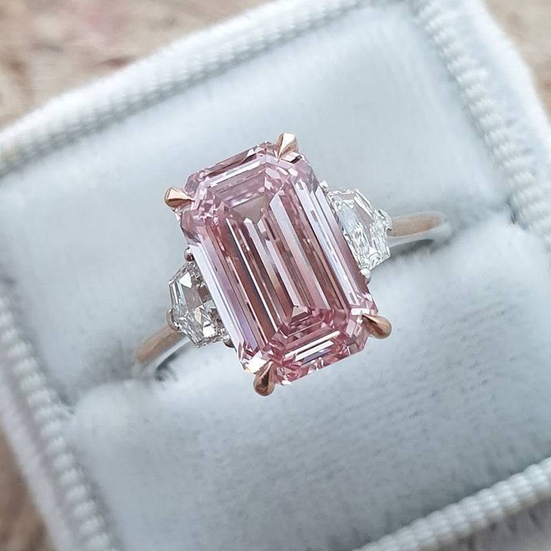 Louily Gorgeous Emerald Cut Morganite Pink Three Stone Engagement Ring In Sterling Silver - louilyjewelry