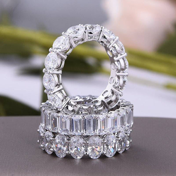 Louily Gorgeous Eternity Diamond Wedding Band Set In Sterling Silver