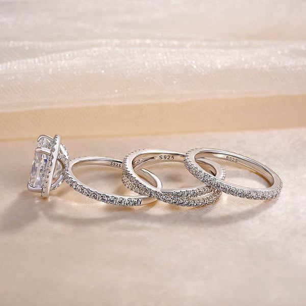 Louily Gorgeous Halo Cushion Cut 3PC Wedding Set In Sterling Silver