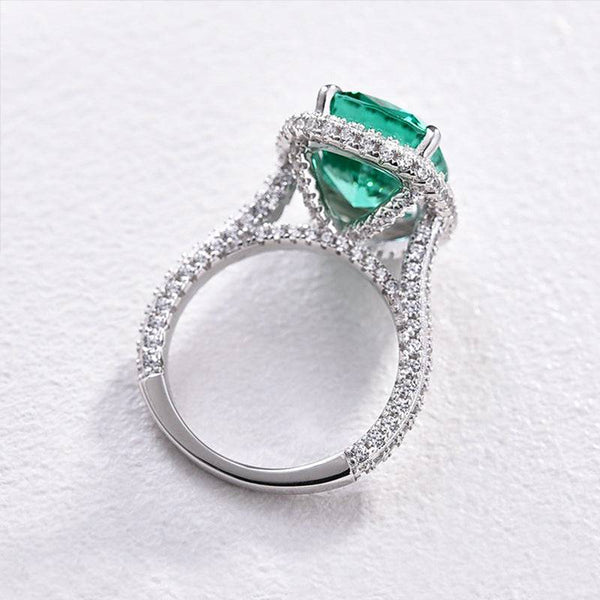 Louily Gorgeous Halo Cushion Cut Paraiba Tourmaline Engagement Ring In Sterling Silver