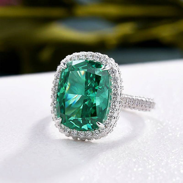 Louily Gorgeous Halo Cushion Cut Paraiba Tourmaline Engagement Ring In Sterling Silver