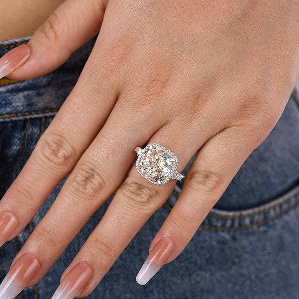 Louily Gorgeous Halo Cushion Cut Three Stone Engagement Ring In Sterling Silver