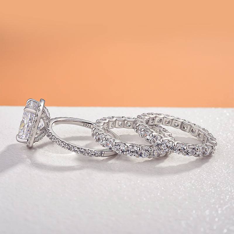 Louily Gorgeous Halo Cushion Cut Women's Wedding Set In Sterling Silver - louilyjewelry