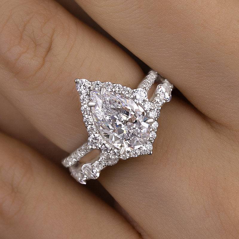 Louily Gorgeous Halo Pear Cut Bridal Ring Set In Sterling Silver - louilyjewelry