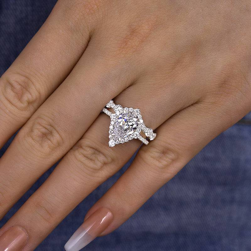 Louily Gorgeous Halo Pear Cut Bridal Ring Set In Sterling Silver - louilyjewelry