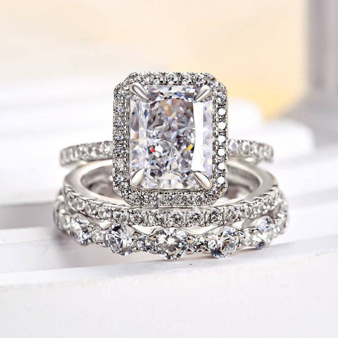 3pc Real 925 Halo Princess Wedding outlet Ring