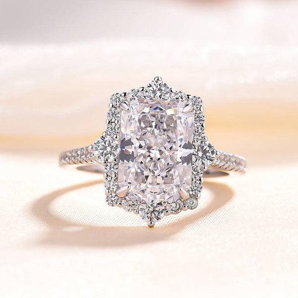 Louily Gorgeous Halo Radiant Cut Simulated Diamond Engagement Ring In Sterling Silver