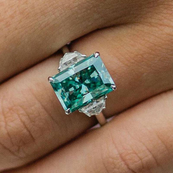 Louily Gorgeous Paraiba Tourmaline Radiant Cut Three Stone Engagement Ring In Sterling Silver