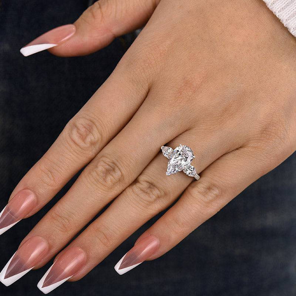 Louily Gorgeous Pear Cut Three Stone Engagement Ring