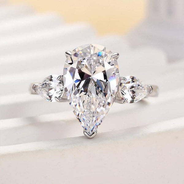 Louily Gorgeous Pear Cut Three Stone Engagement Ring