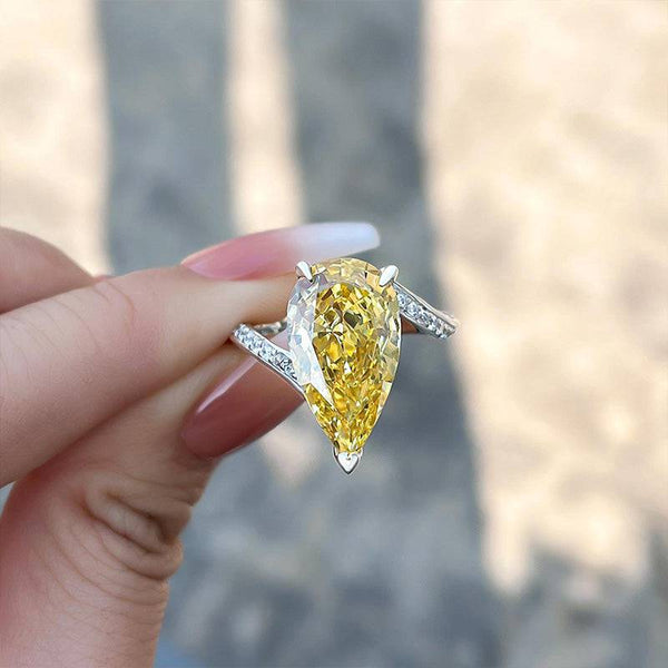 Louily Gorgeous Pear Cut Yellow Sapphire Engagement Ring In Sterling Silver