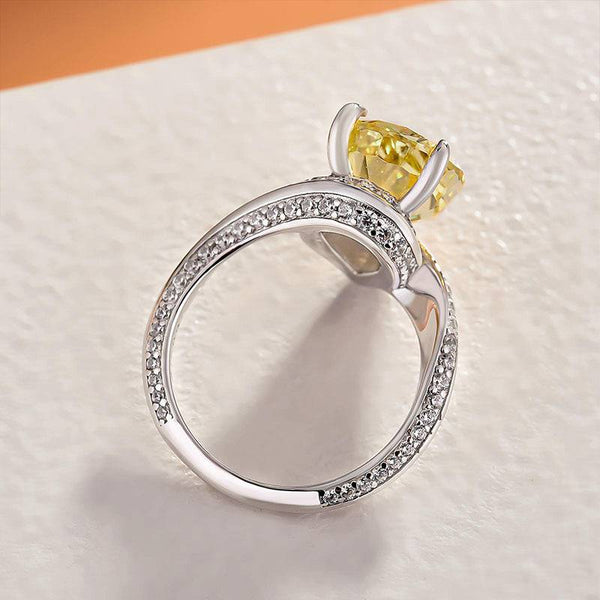 Louily Gorgeous Pear Cut Yellow Sapphire Engagement Ring In Sterling Silver
