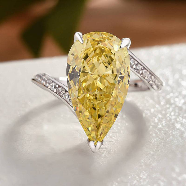 Louily Gorgeous Pear Cut Yellow Sapphire Engagement Ring In Sterling Silver