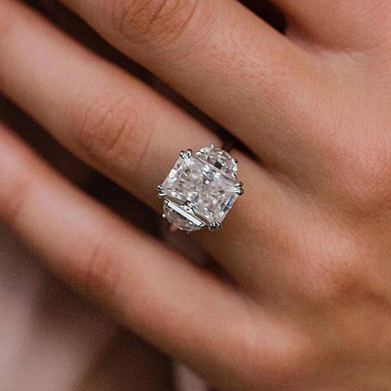 Louily Gorgeous Radiant Cut Three Stone Engagement Ring In Sterling Silver - louilyjewelry