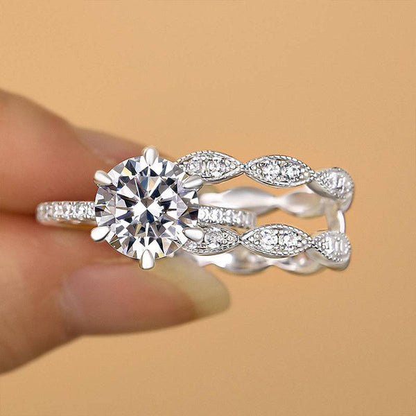 Louily Gorgeous Round Cut Insert Wedding Ring Set