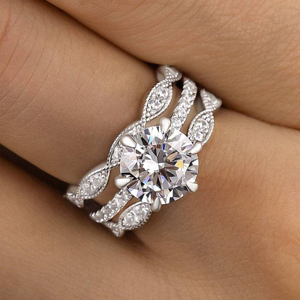 Louily Gorgeous Round Cut Insert Wedding Ring Set