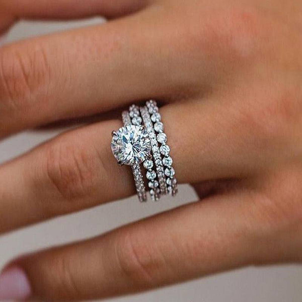 Louily Gorgeous Round Cut Simulated Diamond 4PC Wedding Set In Sterling Silver