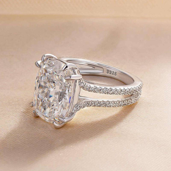 Louily Gorgeous Split Shank Cushion Cut Engagement Ring In Sterling Silver