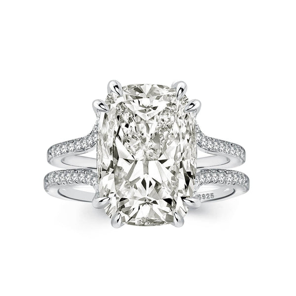 Louily Gorgeous Split Shank Cushion Cut Engagement Ring In Sterling Silver